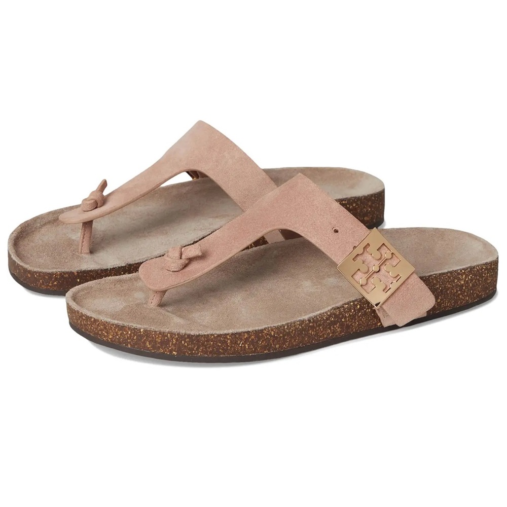 Tory Burch Mello Suede Cork Malva Avola Buff Blush Toe Post Sandals 10 NEW BOX